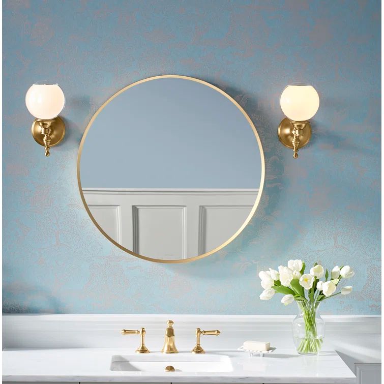 Moderne Brushed Gold Round Bathroom Vanity Mirror