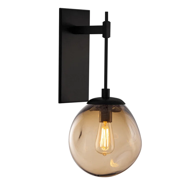 Eclipse Matte Black and Bronze Globe Wall Sconce with Dimmable Light