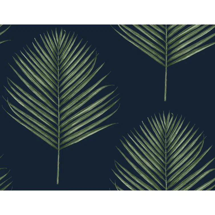 Midnight Blue and Paradise Green Vinyl Palm Leaf Peel & Stick Wallpaper