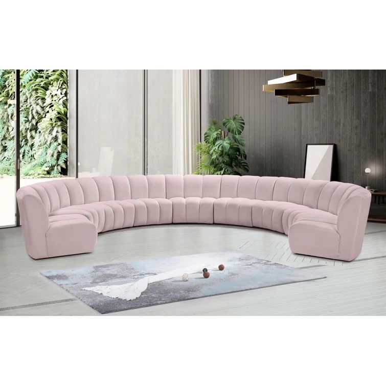 Luxurious Soft Pink Velvet 9-Piece Tufted Sectional Sofa
