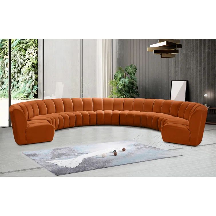 Cognac Velvet Tufted 9-Piece Modular Sectional Sofa