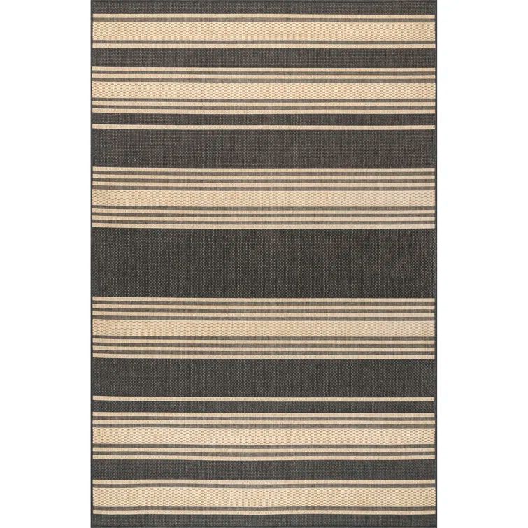 Charcoal Stripe 80" Easy-Care Synthetic Indoor/Outdoor Rug