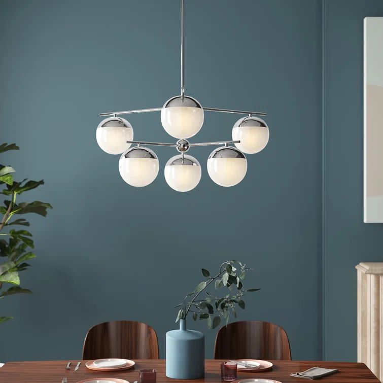 Eclipse 6-Light Chrome Frosted White Glass Modern Pendant
