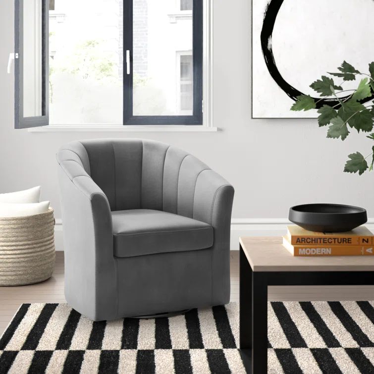 Luxurious Light Gray Velvet Swivel Barrel Accent Chair
