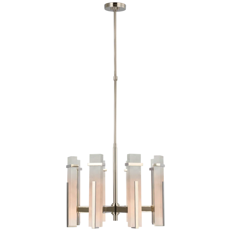 Polished Nickel Crystal LED Chandelier with Off White Shade