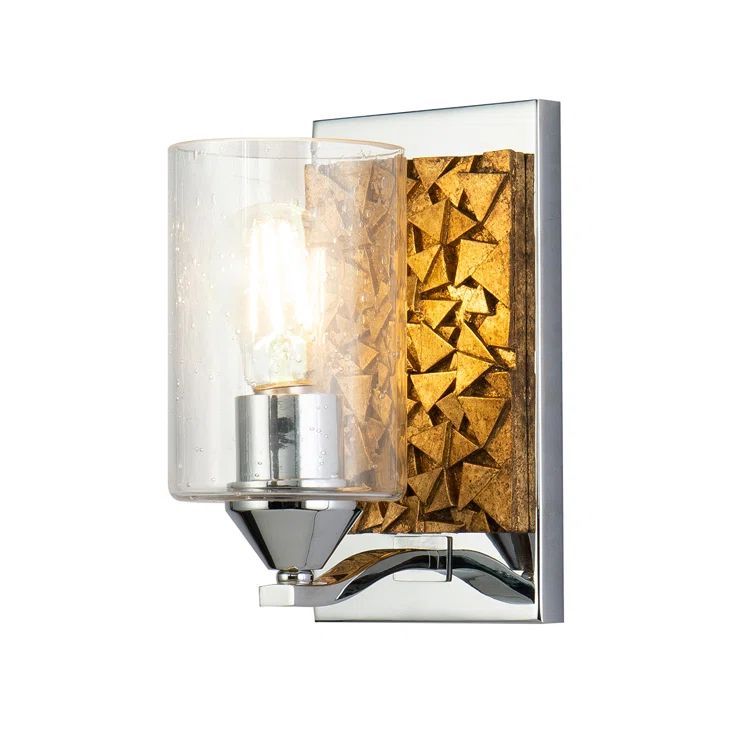 Polished Chrome and Gold Leaf Dimmable Sconce with Clear Bubble Glass