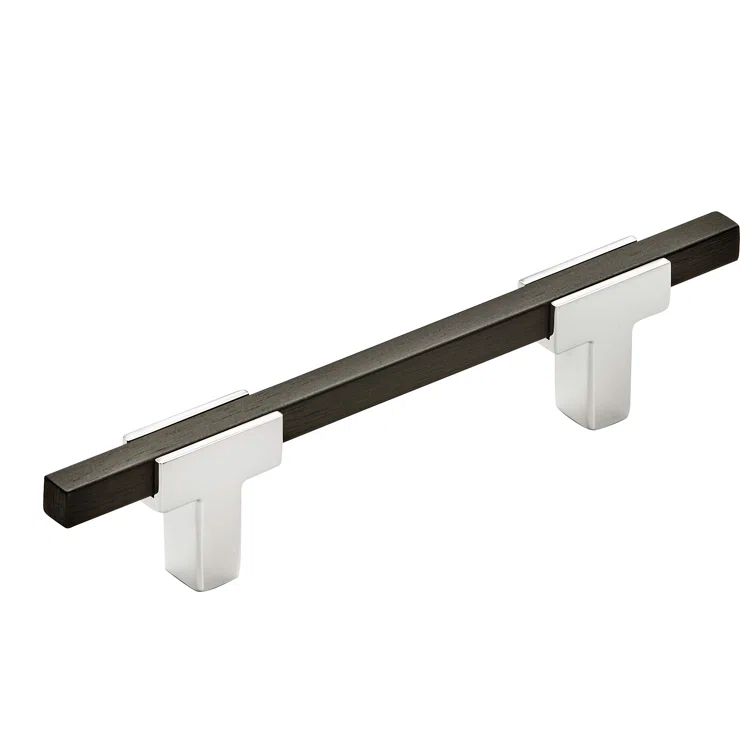 Polished Chrome and Matte Black Modern Cabinet Pull