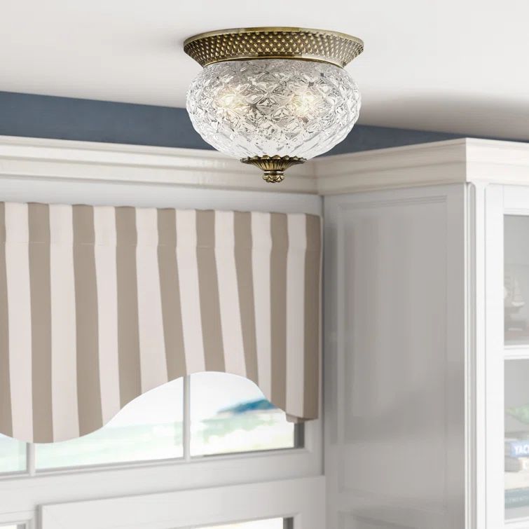 Burnished Brass 2-Light Flush Mount with Clear Glass Shade