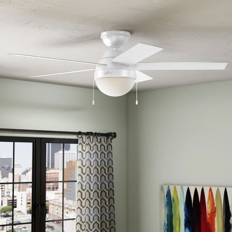 46" Fresh White and Natural Wood Ceiling Fan with LED Light