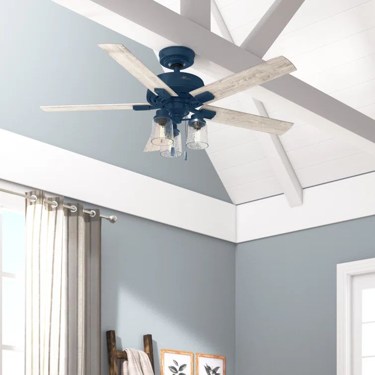 Hartland Indigo Blue 52" Ceiling Fan with Clear Seeded Glass Lighting