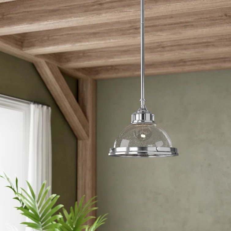 Chrome Mini Pendant Light with Clear Seedy Glass