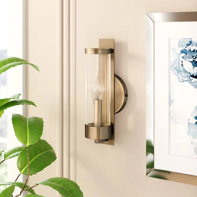 Antique Brass Dimmable Wall Sconce with Clear Glass