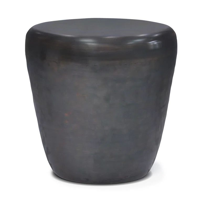 Garvy Antique Copper Round Metal Drum Side Table