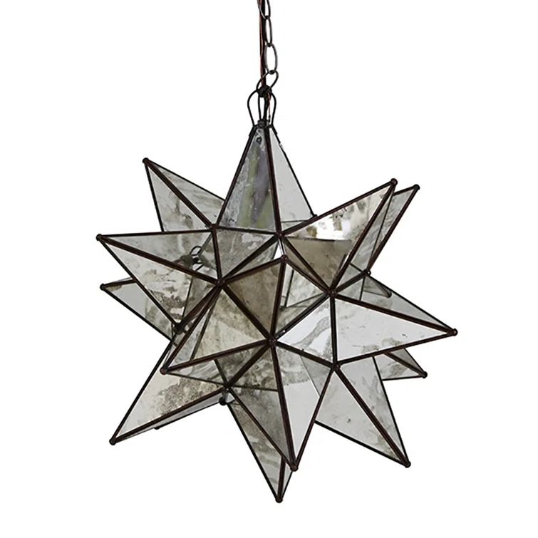 Antique Brass and Mirrored Glass Star Chandelier