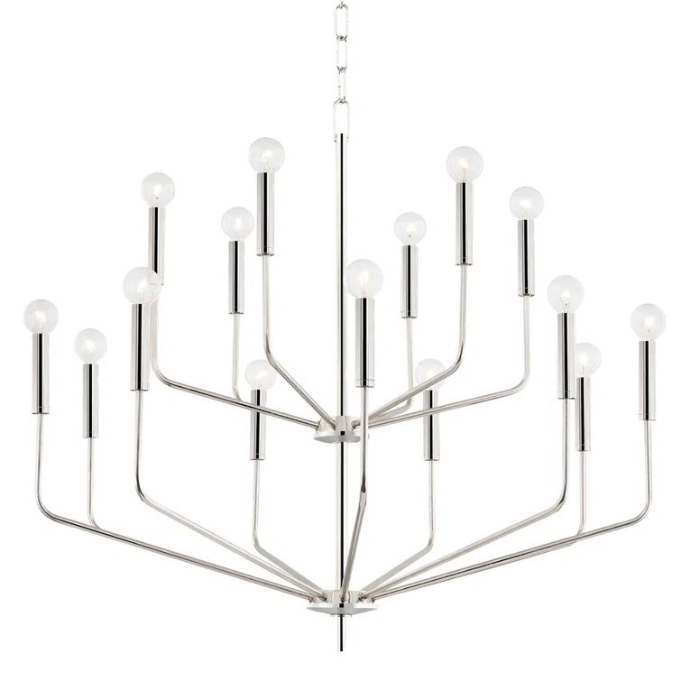 Polished Nickel 15-Light Candle Style Metal Chandelier