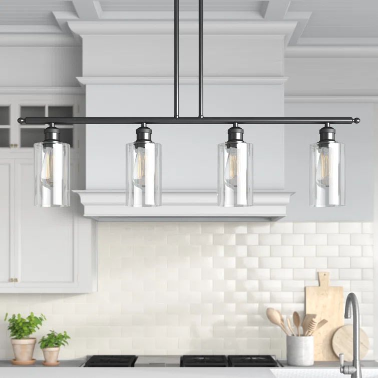 Clymer Matte Black 4-Light Glass Island Pendant