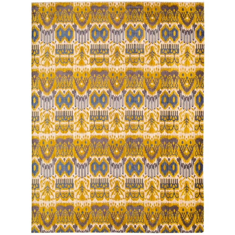 Moroccan Yellow and Blue Wool Area Rug, 5'3" x 7'5"