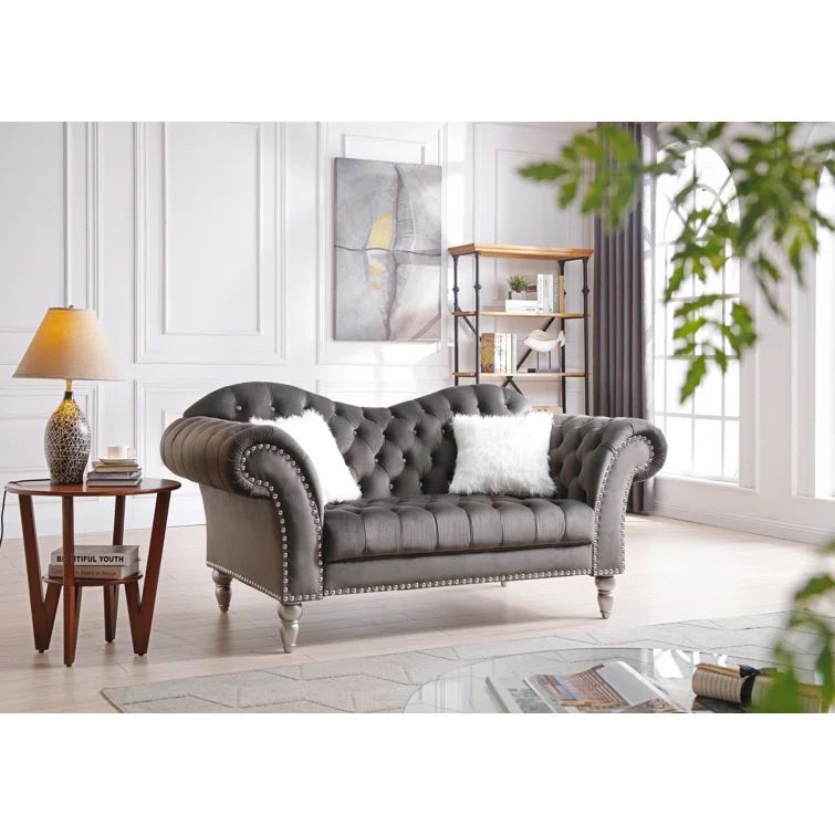 Wilshire 75'' Dark Gray Velvet Tufted Chesterfield Loveseat