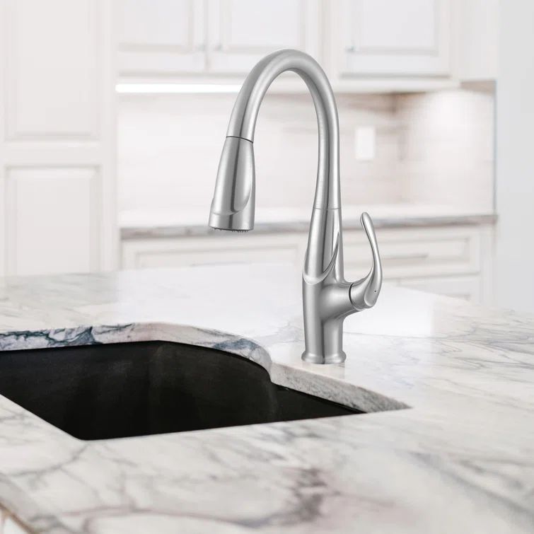Brushed Nickel Pull-Down Kitchen Faucet with Single Handle