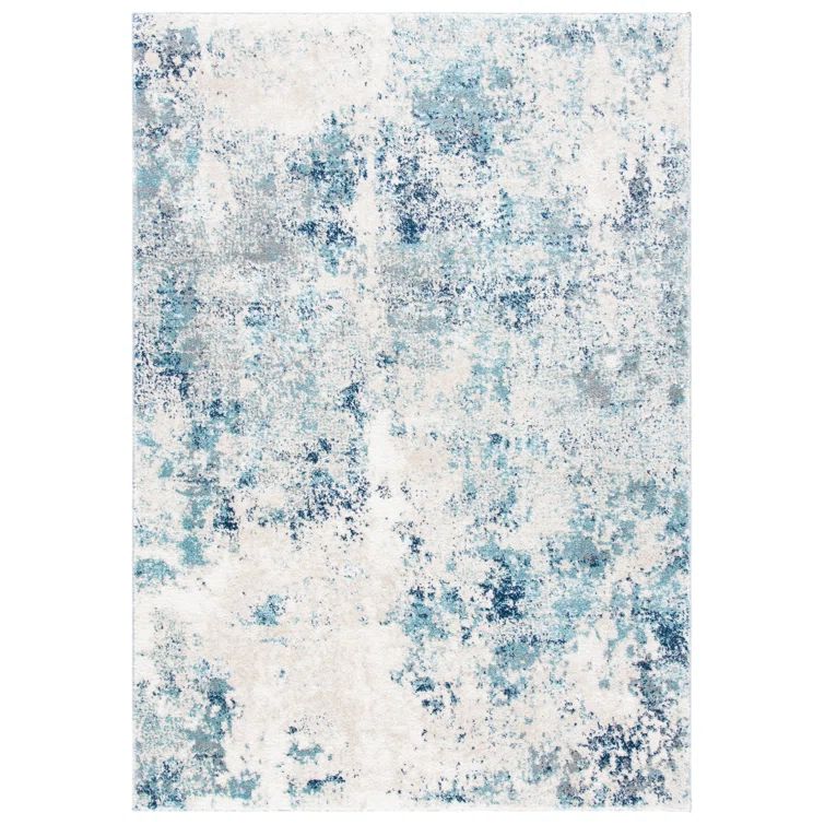 Ivory and Blue Abstract Synthetic Area Rug, 3' x 5'
