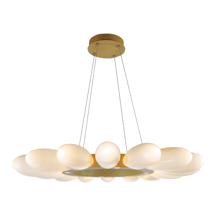 Fiori Gilded Brass Radial Ring Chandelier with Blown Glass Buds