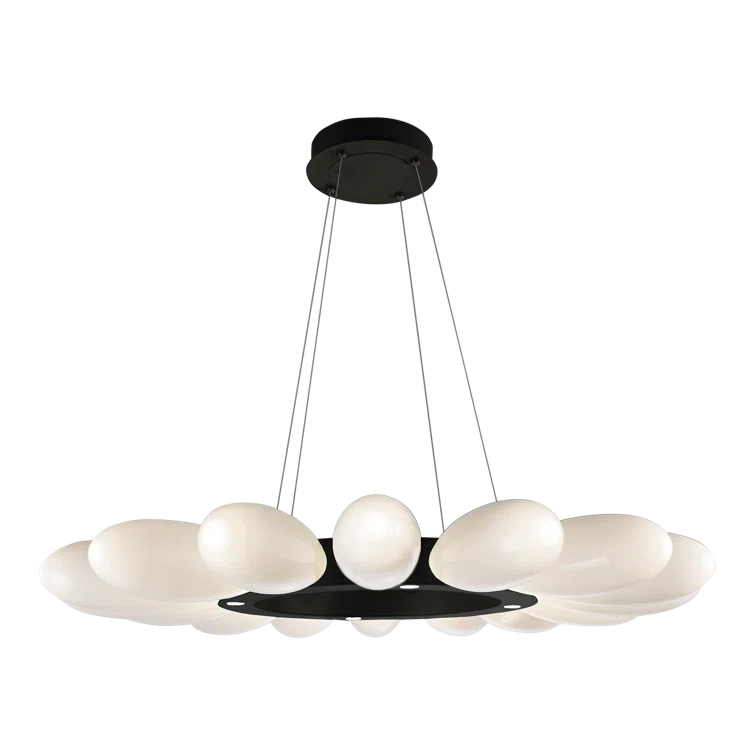 Matte Black Midcentury Modern Radial Ring Chandelier