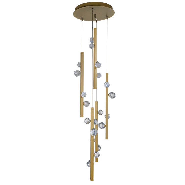 Stella Gilded Brass 21" LED Drum Pendant with Handcrafted Glass