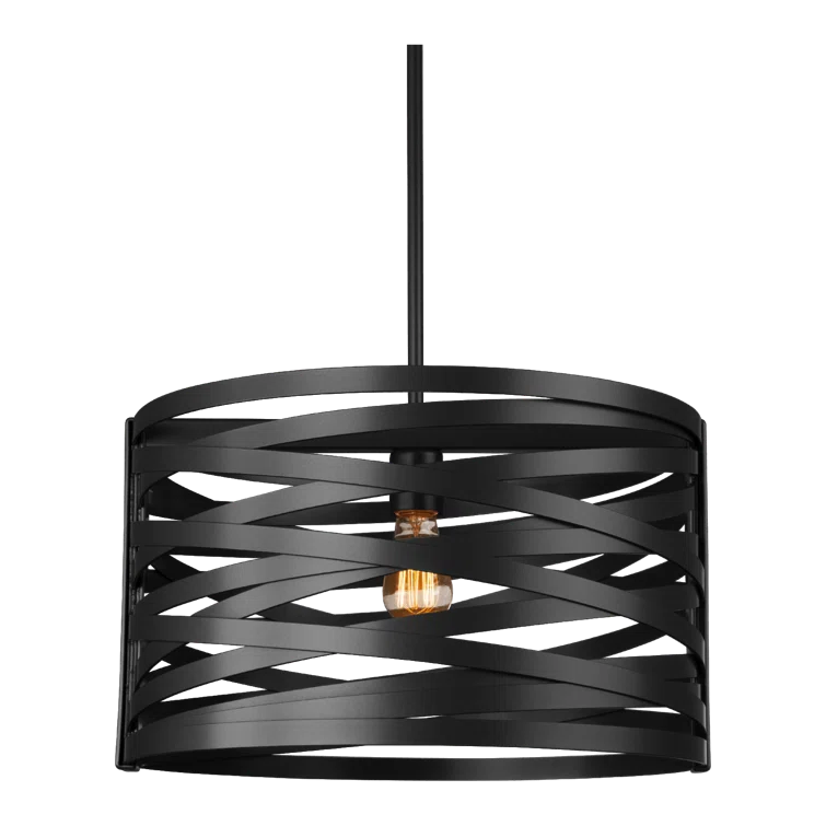 Tempest Matte Black 18-inch Drum Pendant with Artisan Glass