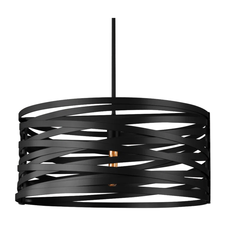 Contemporary Tempest Drum Chandelier in Matte Black with Glass Accents
