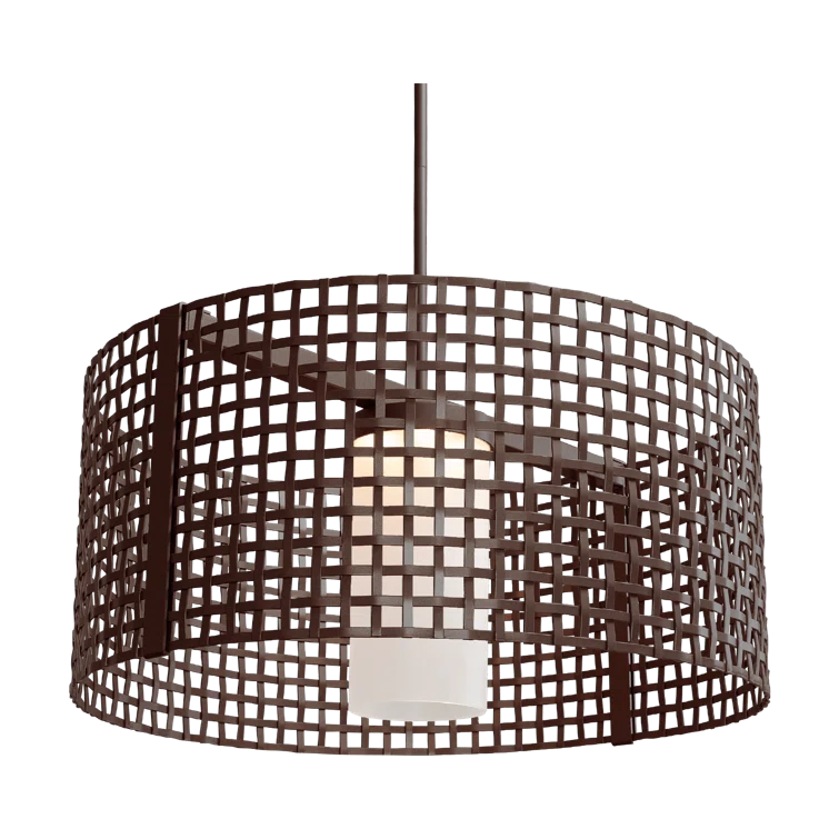 Flat Bronze LED Drum Pendant with Frosted Glass