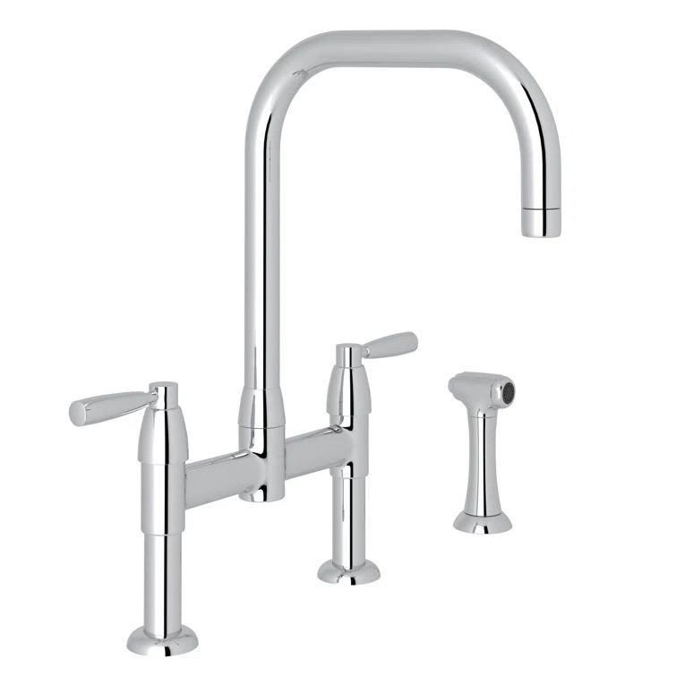 Modern Bridge Kitchen Faucet with Pull-out Spray in Polished Nickel