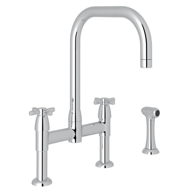 Holborn Polished Nickel 16" Modern Bridge Kitchen Faucet with Side Spray