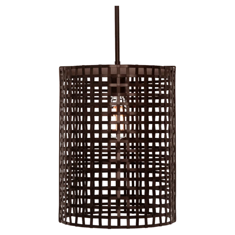 Tweed Mini Drum Pendant Light in Flat Bronze with Linen Glass Shade