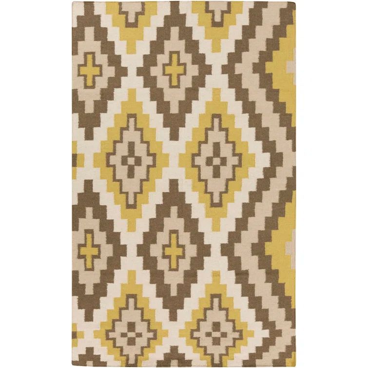 Alameda Geometric Handwoven Wool Brown and Green Rectangular Rug