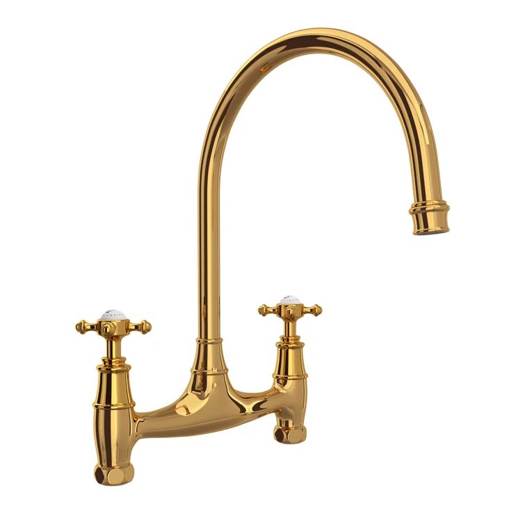 Polished Nickel Traditional Brass Double Handle Kitchen Faucet