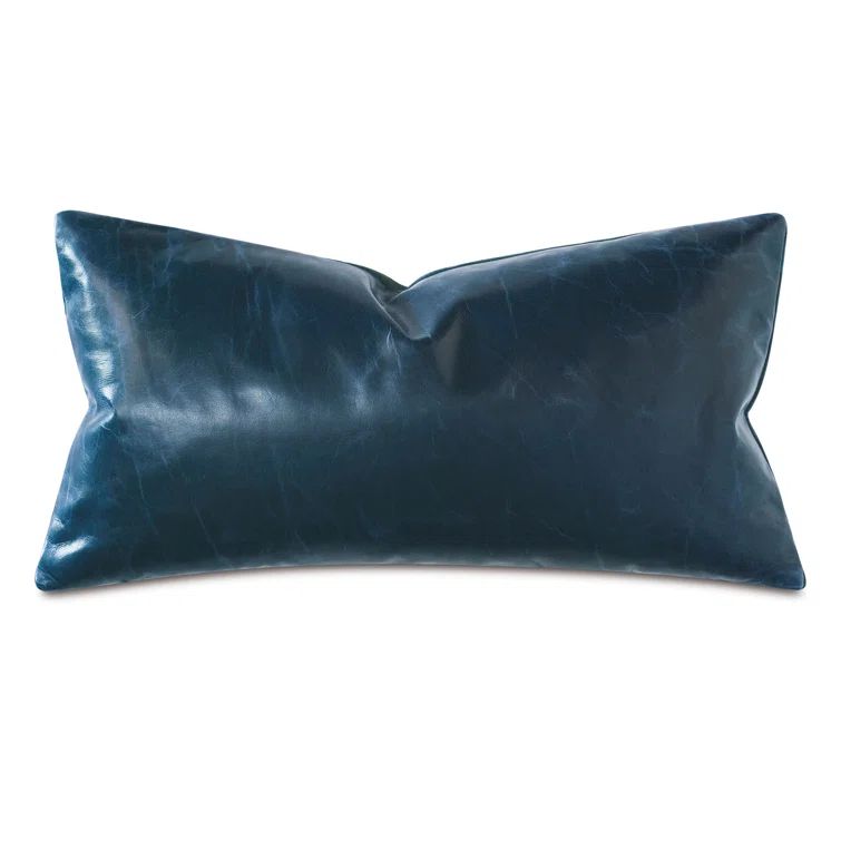 Pacific Blue Rectangular Leather Pillow with Velvet Back