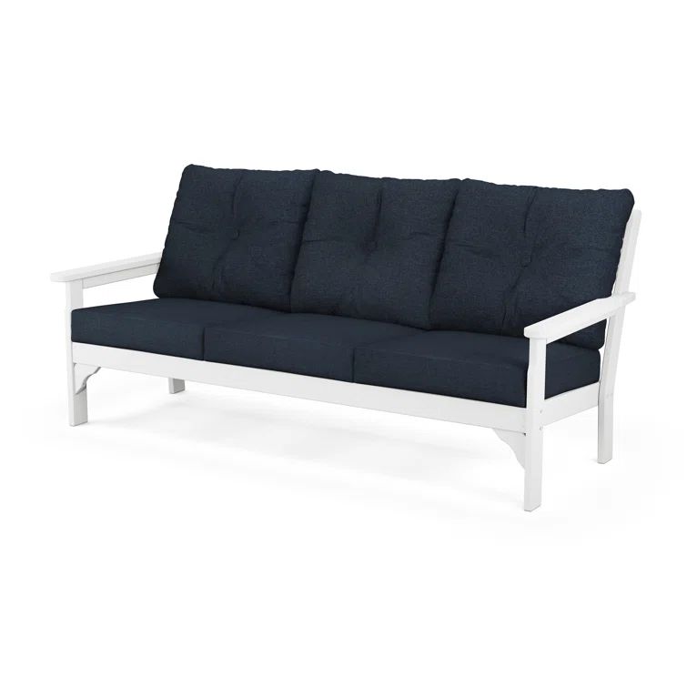 Coastal Breeze White 3-Seat Plastic Sectional with Marine Indigo Cushions