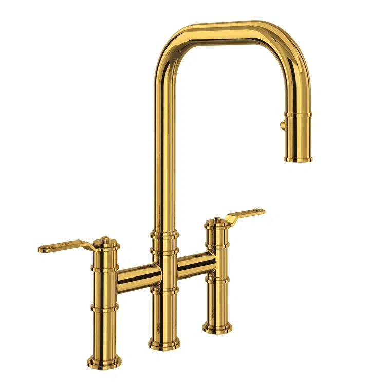 Polished Nickel Brass Deck Mounted Kitchen Faucet with Pull-out Spray