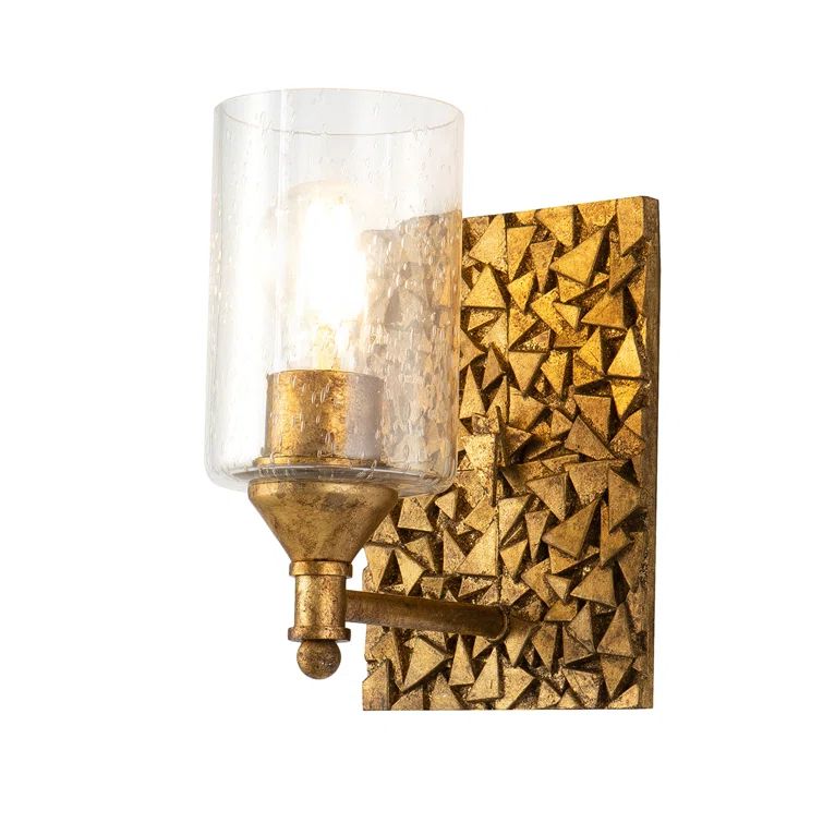 Antique Gold Curved Arm Sconce with Clear Bubble Glass