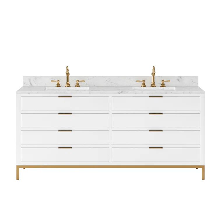 Pure White 72'' Double Sink Vanity with Carrara Marble Top