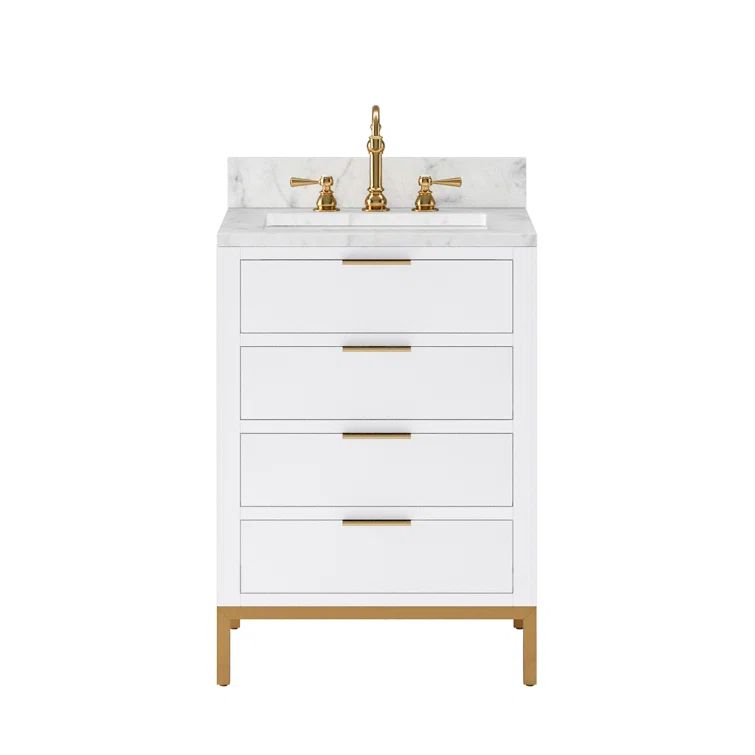 Pure White 24'' Single Sink Vanity with Carrara Marble Top