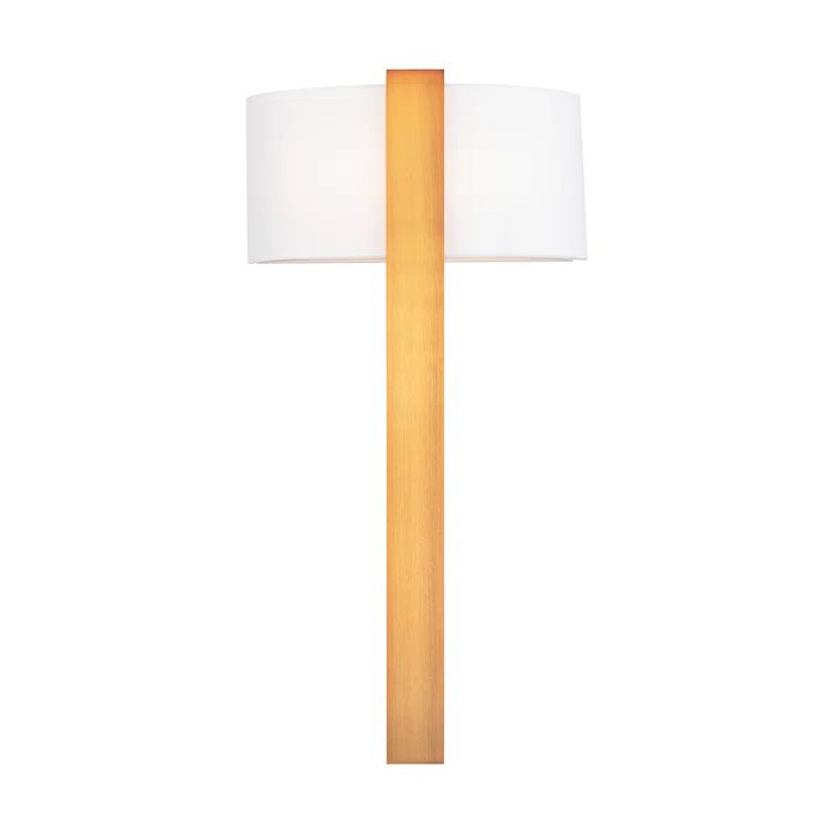 Aged Brass Dimmable LED Sconce with White Fabric Shade