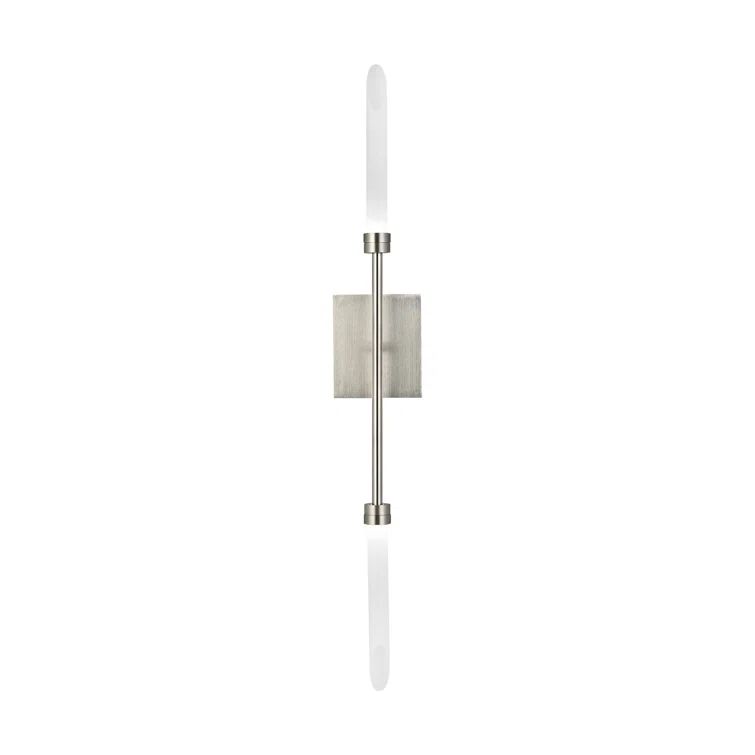 Sleek Satin Nickel 2-Light LED Wall Sconce with Tapered Glass Shades