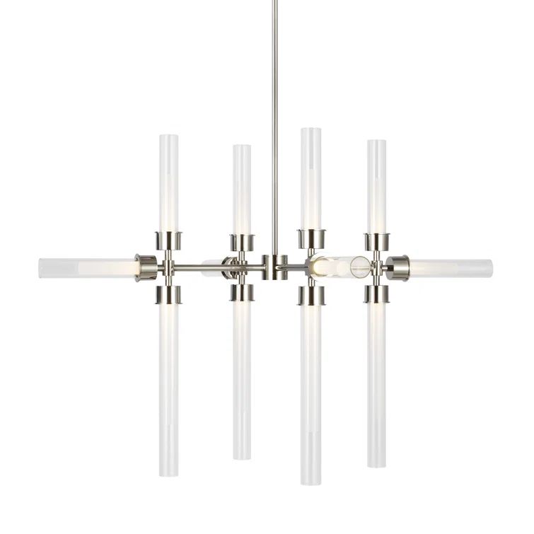 Polished Nickel 12-Light LED Chandelier with Glass Cylinders