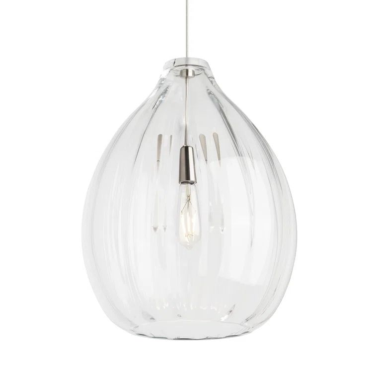 Harper Satin Nickel Clear Glass Ribbed Pendant Light