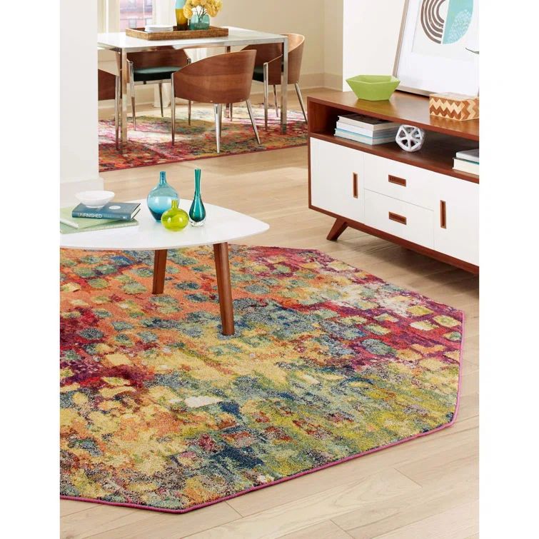 Colorful Abstract Octagon Synthetic Indoor Rug