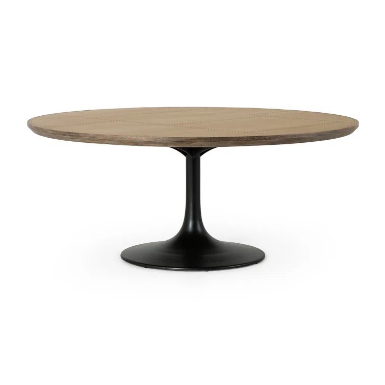 Powell 70.75" Reclaimed Wood & Marble Round Dining Table in Black/Brown