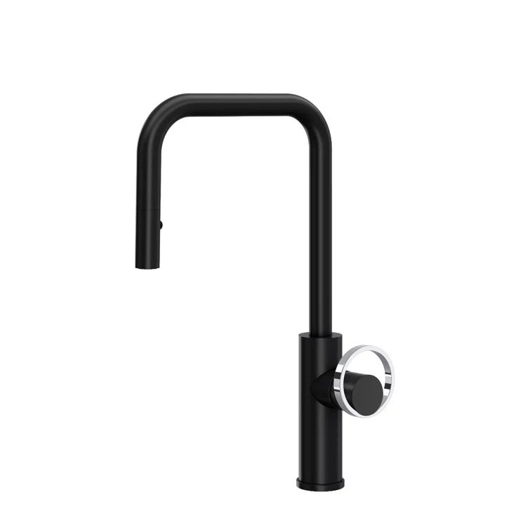 Matte Black Brass Pull-Down Kitchen Faucet with C-Spout