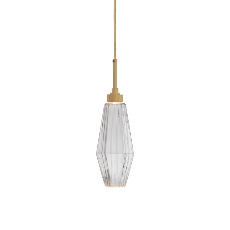 Aalto Abstract Mini LED Pendant in Gilded Brass with Optic Rib Clear Glass