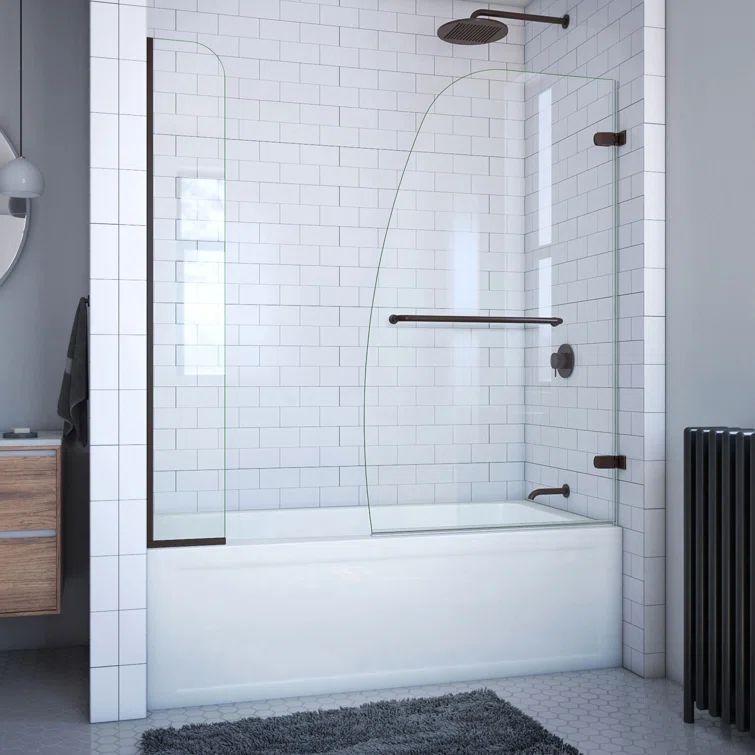 Aqua Uno 56-60" Frameless Hinged Tub Door in Oil Rubbed Bronze